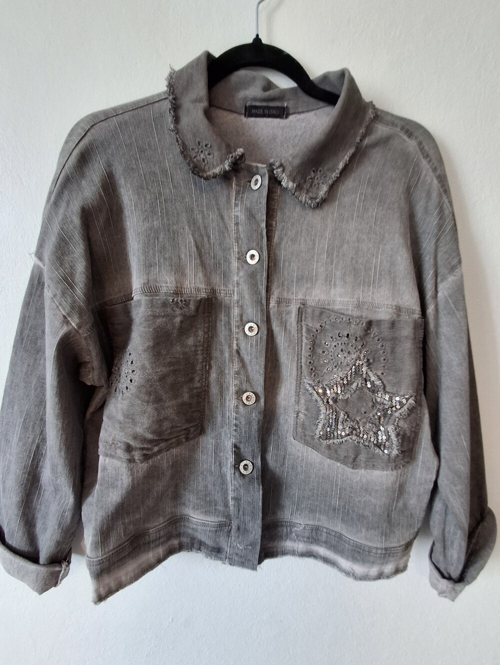 Italian Gray Embellished Star Pocket Jacket